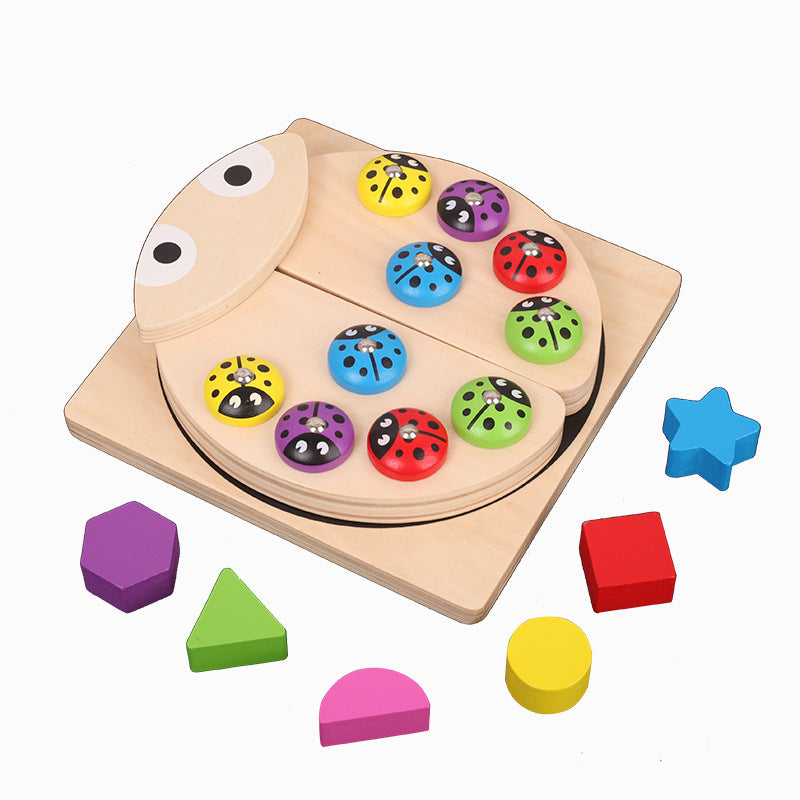 Juego de pesca y formas de mariquita de madera - Juguetes para habilidades motrices finas