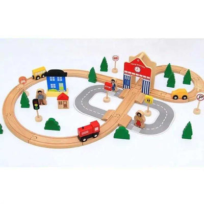 Juego de tren de madera hecho a mano de 50 piezas con vías de ferrocarril, modelo de coche magnético, juguete de coche para niños, regalo
