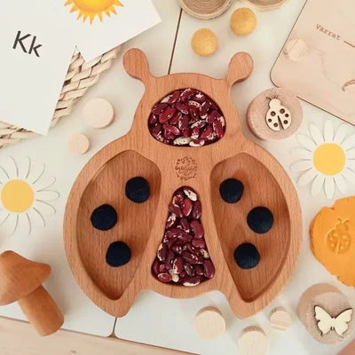 Bandeja de juego sensorial de mariquita de madera - Los mejores juguetes de juego abierto