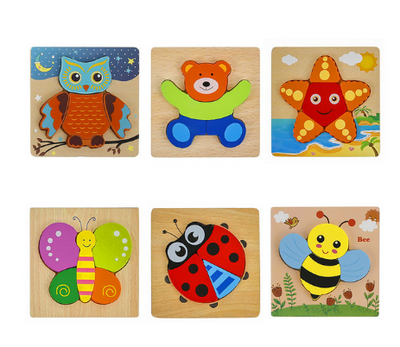 Lot de puzzles en bois Fidtoy Montessori pour l'apprentissage des formes pour les tout-petits de 1 à 4 ans - 6 puzzles Montessori