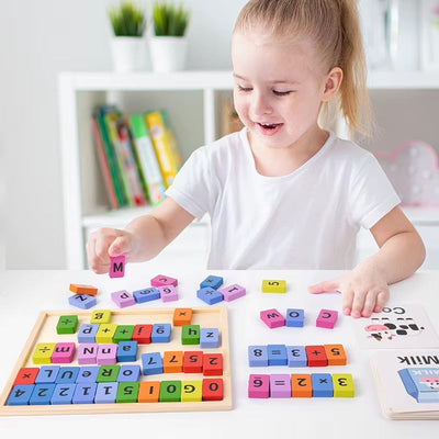 Fidtoy 2in1 Multifunctional Math and Spelling Eliminate the Game, Wooden Double-Sided Number and Letter Learning Board, Montessori Early Education Toy Ages 2-6