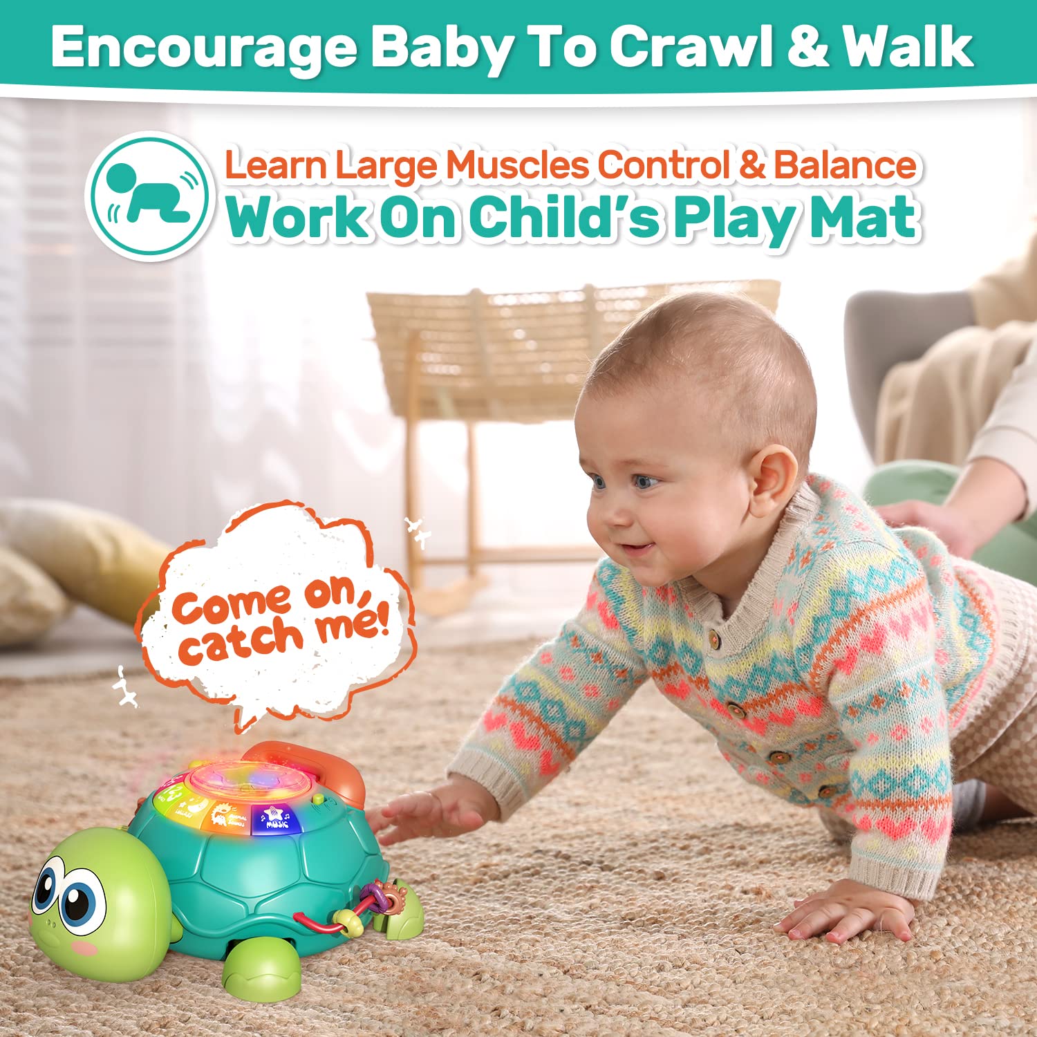 Juguete musical Fidtoy Crawling Turtle para bebé