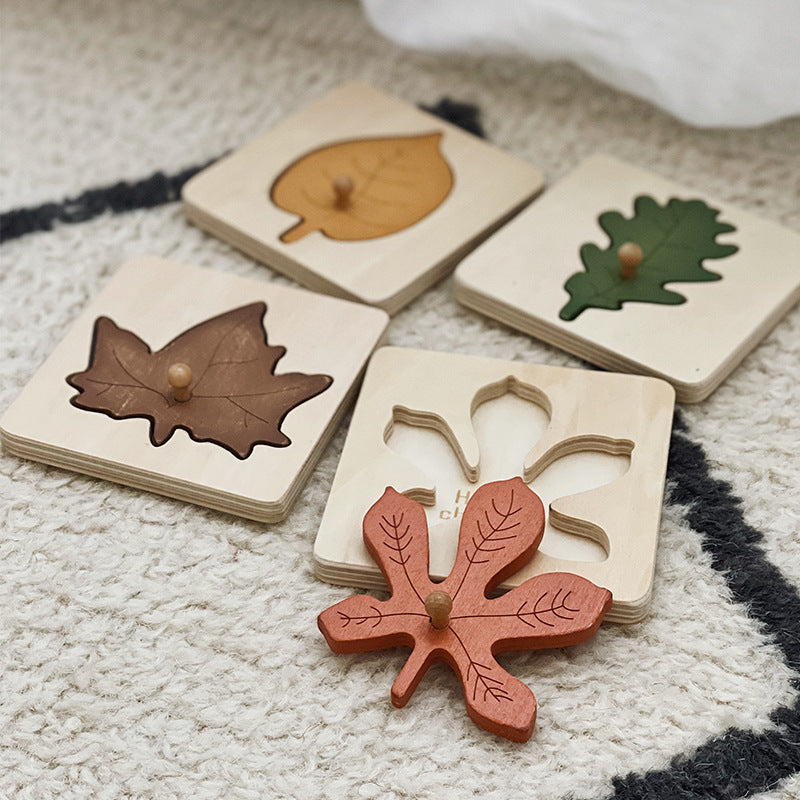 Puzzle feuille en bois – Jouets pour la motricité fine