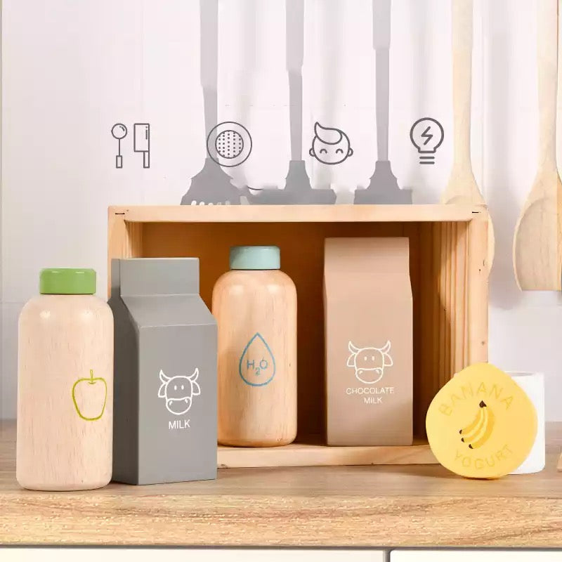 Juguetes de simulación de desayuno de madera - Juguetes de madera de juego abierto