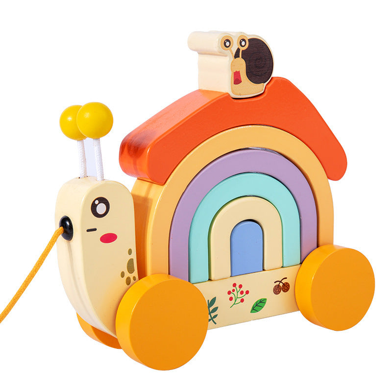 Tracteur Escargot Arc-en-ciel en Bois - Jouets pour la motricité fine