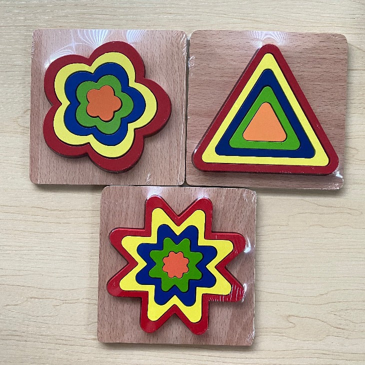 Rompecabezas de figuras de madera, set de 3 - Los mejores juguetes de madera de construcción abierta