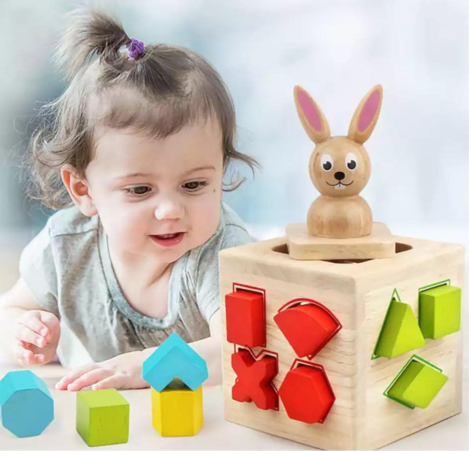 Boîte en forme de lapin en bois - Jouets de motricité fine
