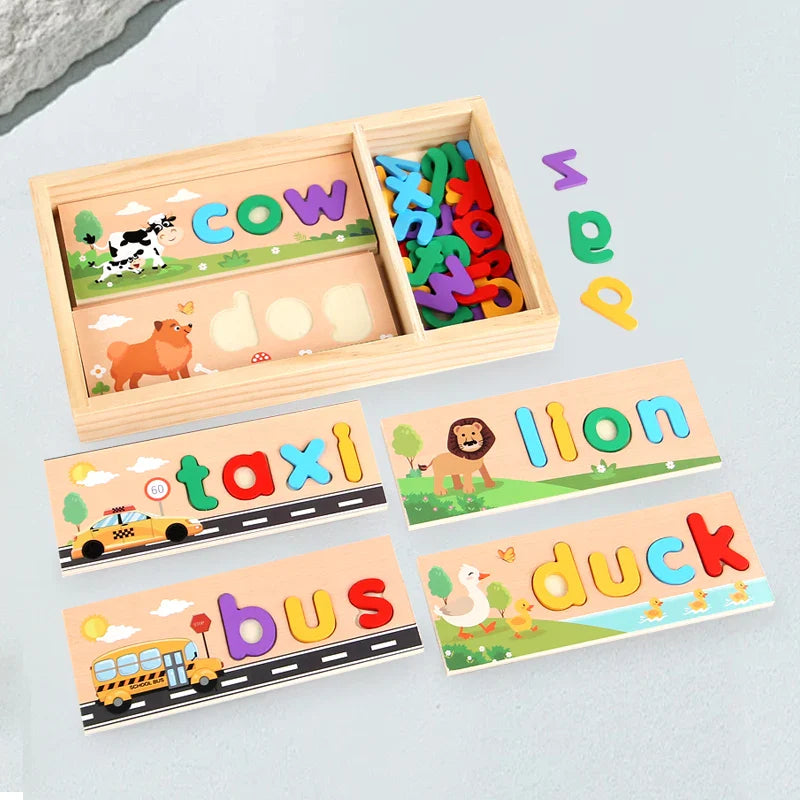 AlphaPuzzle – Engelse woordjes leren – Houten Spelling Puzzel