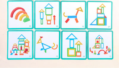 Blocs de construction en bois "Arc-en-ciel" avec cartes – Les mathématiques par le jeu imaginatif