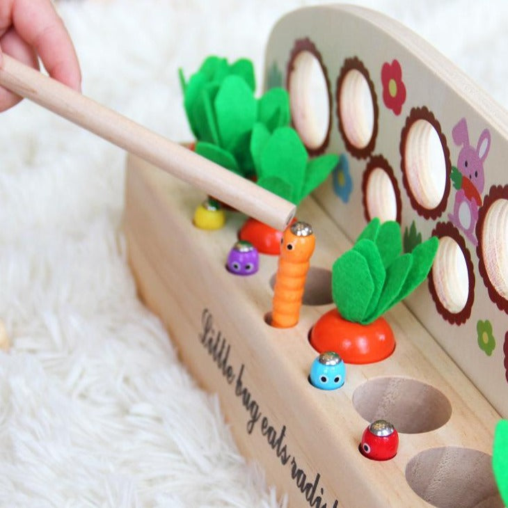 Carottes en bois et jeu de pêche magnétique – Jouets de motricité fine