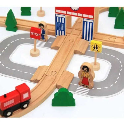 Juego de tren de madera hecho a mano de 50 piezas con vías de ferrocarril, modelo de coche magnético, juguete de coche para niños, regalo