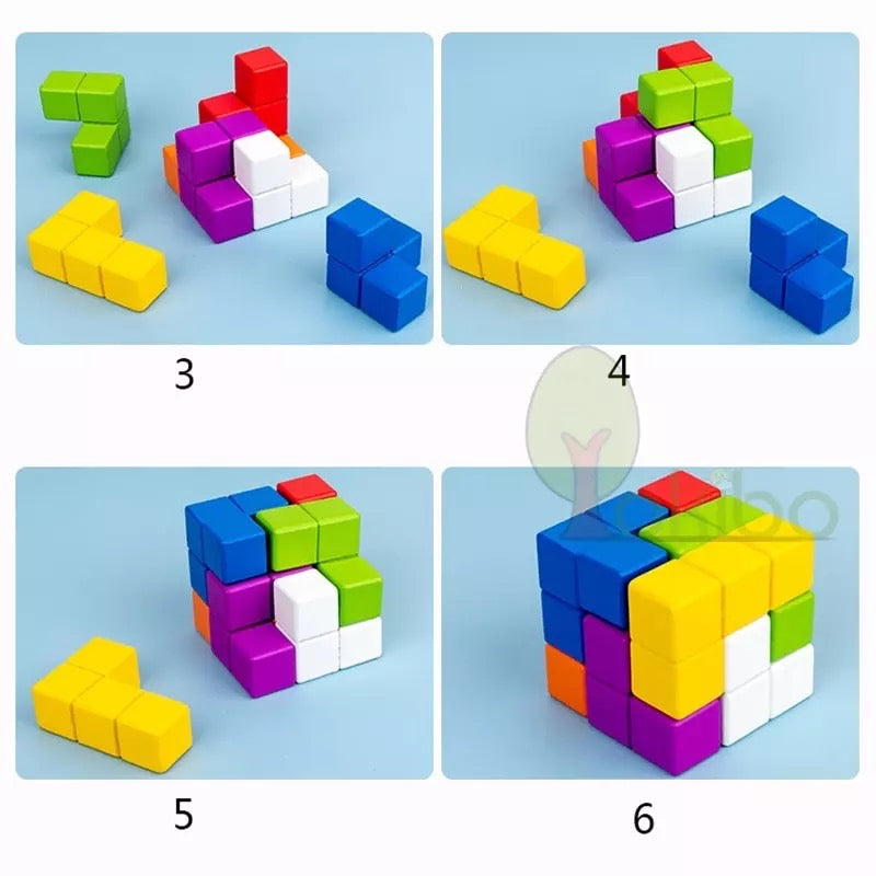Cubo de rompecabezas lógico 3D de madera con libro - Juguetes de madera de composición abierta