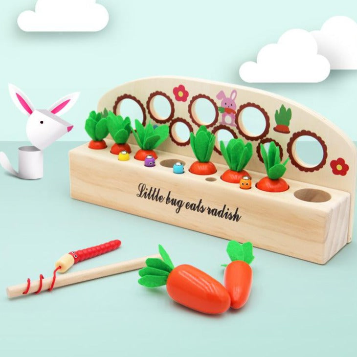 Carottes en bois et jeu de pêche magnétique – Jouets de motricité fine