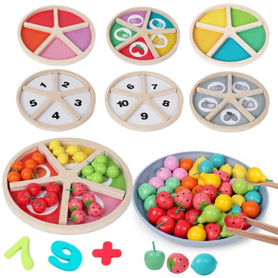Juego de matemáticas de clasificación de frutas de madera - Juguetes de matemáticas