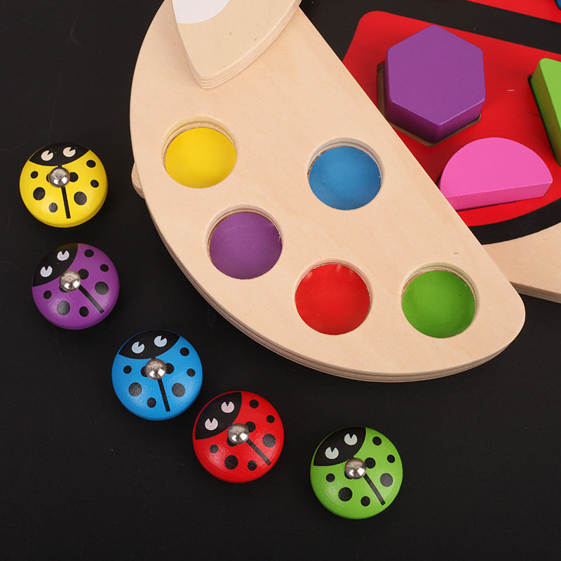 Juego de pesca y formas de mariquita de madera - Juguetes para habilidades motrices finas