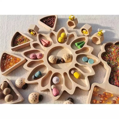 Plateau de jeu sensoriel en bois Tournesol - Jeu libre et créatif