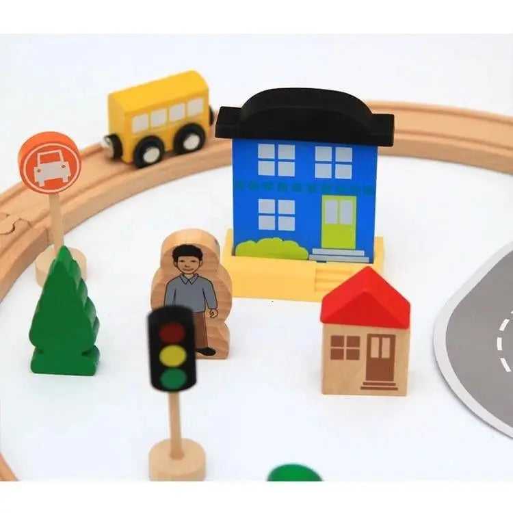 Juego de tren de madera hecho a mano de 50 piezas con vías de ferrocarril, modelo de coche magnético, juguete de coche para niños, regalo