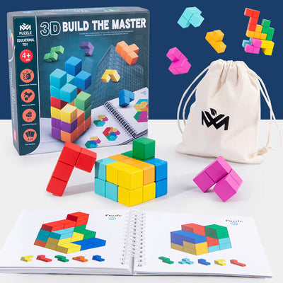 Cubo de rompecabezas lógico 3D de madera con libro - Juguetes de madera de composición abierta