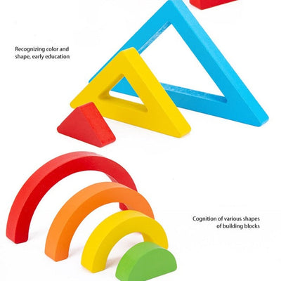 Blocs de construction en bois "Arc-en-ciel" avec cartes – Les mathématiques par le jeu imaginatif