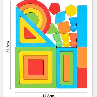 Blocs de construction en bois "Arc-en-ciel" avec cartes – Les mathématiques par le jeu imaginatif