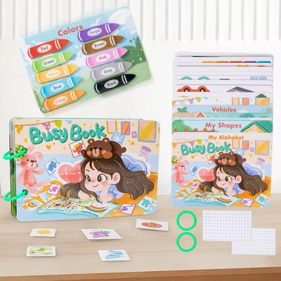 Mini libro de actividades con 12 actividades de aprendizaje práctico - Educación temprana interactiva para niños pequeños y preescolares
