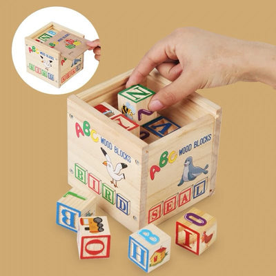 Bloques de madera con alfabeto - Clásico juguete apilable y de aprendizaje ABC con caja de almacenamiento