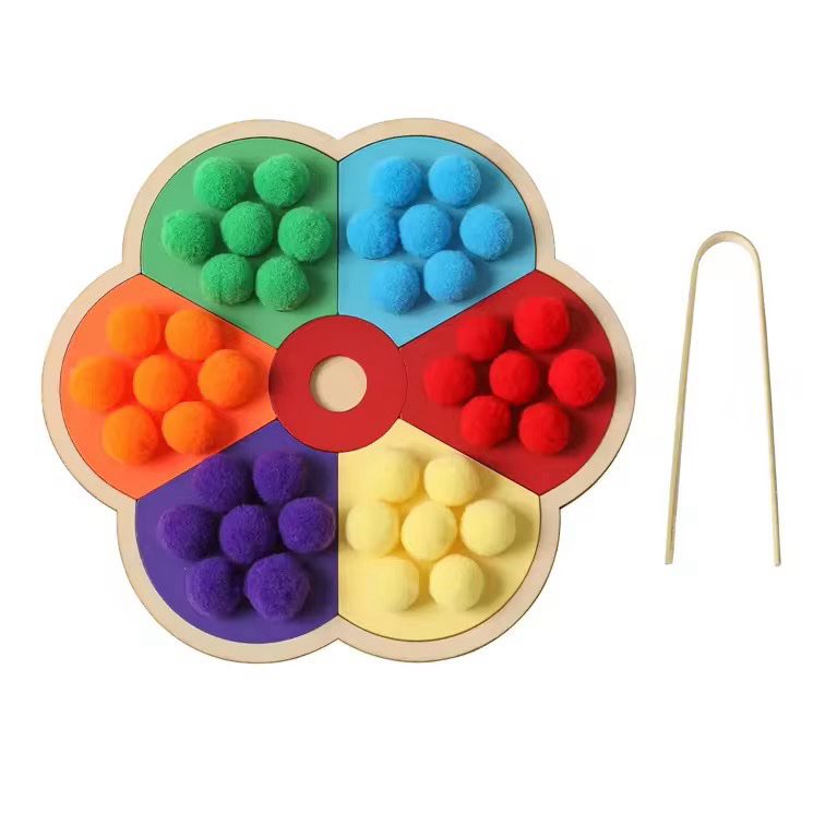 Tableau de tri de couleurs en forme de fleur avec activité pompons – Activité de motricité fine