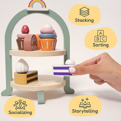 Fidtoy Wooden Cupcake Stacker Set - Pretend Play Toy for Toddlers