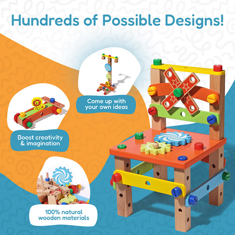 Fidtoy Chaise de construction en bois pour enfants de 3 ans et plus