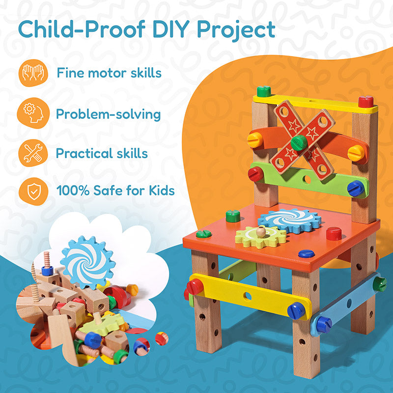 Fidtoy Chaise de construction en bois pour enfants de 3 ans et plus