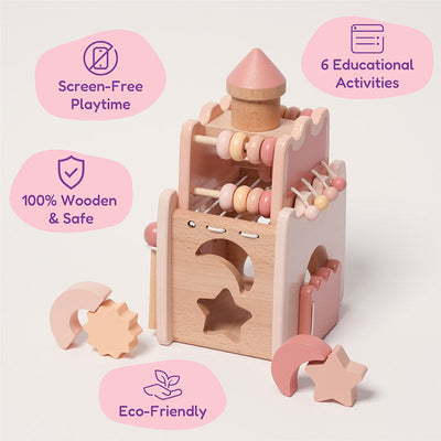 Fidtoy Wooden Activity Castle Toy for Kids 3+ Educational Play
