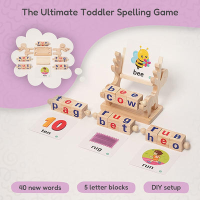 Fidtoy Montessori Spin and Spell Toy pour Enfants – Jeu d'orthographe en Bois pour l'apprentissage précoce de la lecture