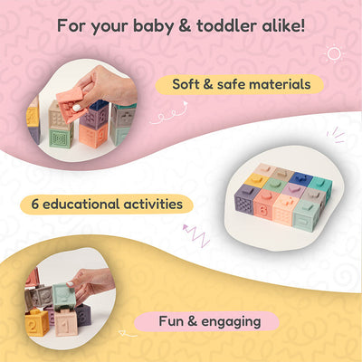 Fidtoy Bloques Sensoriales de Silicona Apilables para Bebés – Set de Juguetes Suaves para la Dentición 6 Meses+