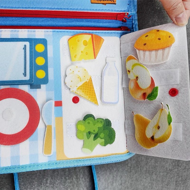 Tabla de fieltro sensorial para niños pequeños - Juguete de viaje con habilidades prácticas para la vida con temática espacial, sirenas y dinosaurios