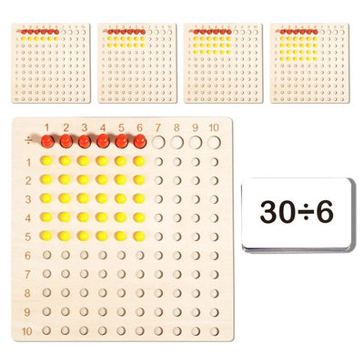 Tablero de multiplicación y división de madera – Juguete de aprendizaje de matemáticas inspirado en Montessori
