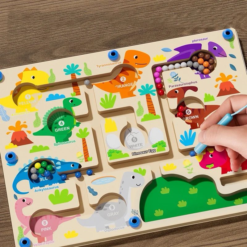 Labyrinthe de tri de couleurs magnétique dinosaure – Jouet d'apprentissage de la motricité fine pour la coordination œil-main et les compétences de pré-écriture