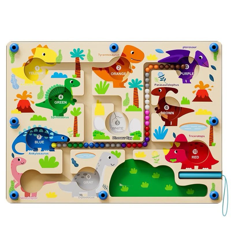 Labyrinthe de tri de couleurs magnétique dinosaure – Jouet d'apprentissage de la motricité fine pour la coordination œil-main et les compétences de pré-écriture