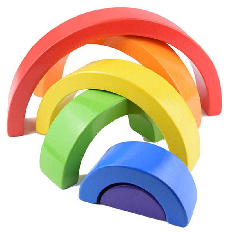 Fidtoy Blocs de construction en bois Arc-en-ciel, jouet Montessori à formes libres, 6 pièces