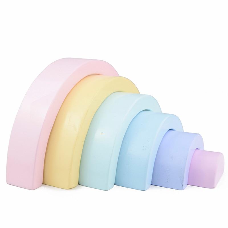 Fidtoy Blocs de construction en bois Arc-en-ciel, jouet Montessori à formes libres, 6 pièces