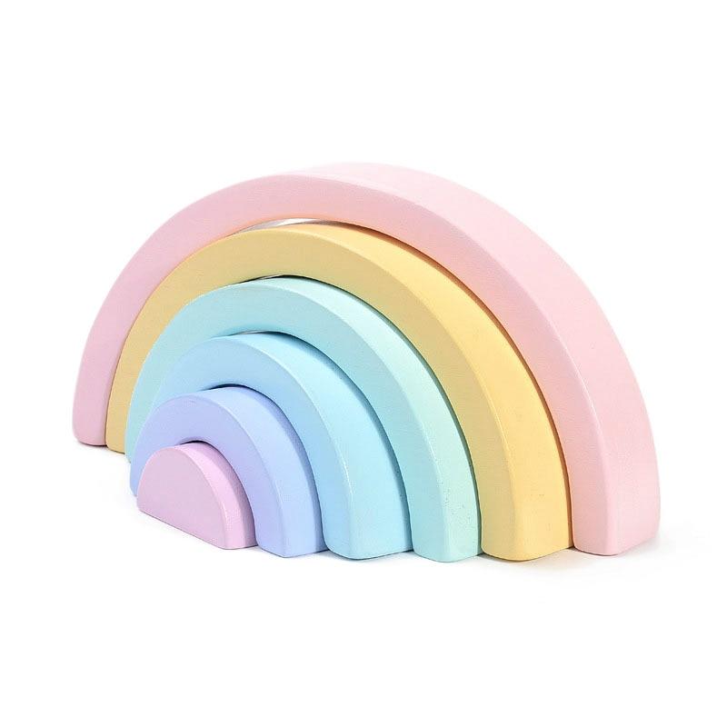 Fidtoy Blocs de construction en bois Arc-en-ciel, jouet Montessori à formes libres, 6 pièces