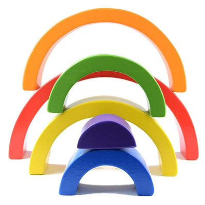Fidtoy Blocs de construction en bois Arc-en-ciel, jouet Montessori à formes libres, 6 pièces