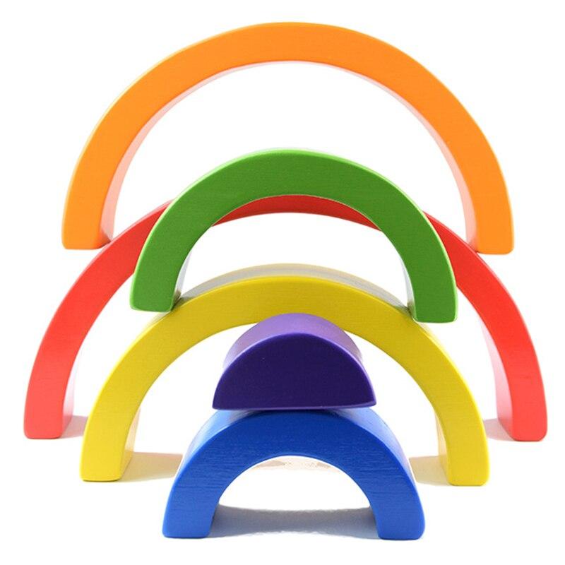 Fidtoy Blocs de construction en bois Arc-en-ciel, jouet Montessori à formes libres, 6 pièces