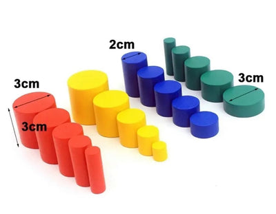 Cylindres sans boutons miniatures avec cartes de contrôle - Matériel sensoriel Montessori