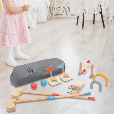 Fidtoy Ensemble de golf en bois pour enfants 3+ Jeu actif intérieur et extérieur