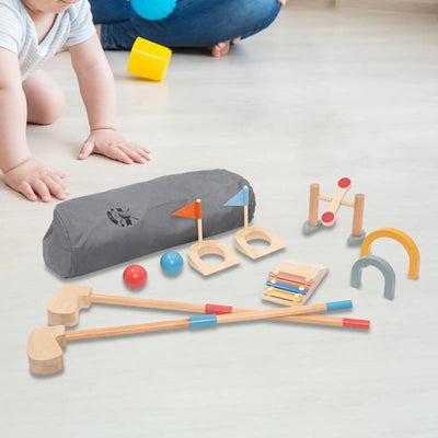 Fidtoy Ensemble de golf en bois pour enfants 3+ Jeu actif intérieur et extérieur