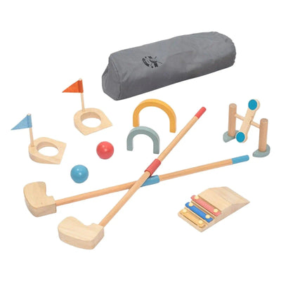 Fidtoy Ensemble de golf en bois pour enfants 3+ Jeu actif intérieur et extérieur