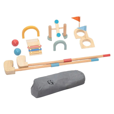 Fidtoy Ensemble de golf en bois pour enfants 3+ Jeu actif intérieur et extérieur