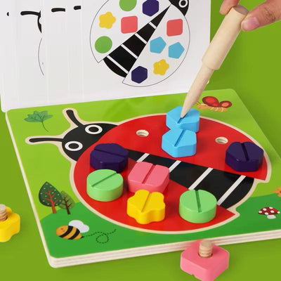 Rompecabezas Montessori de mariquita con tuercas y tornillos para desarrollar la motricidad fina