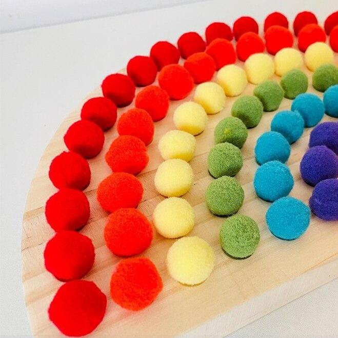 Fidtoy Montessori Pom Pom Rainbow Board Juguete de motricidad fina para clasificar colores para niños