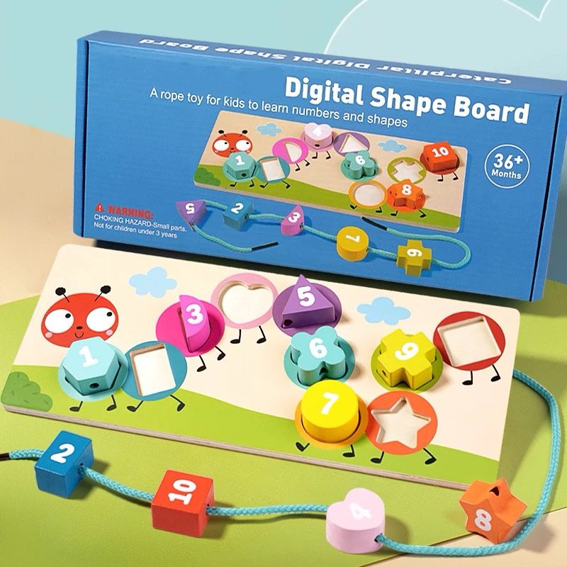 Jouet de comptage et de tri de formes Montessori – Planche de laçage en bois pour le développement des mathématiques et de la motricité fine en maternelle